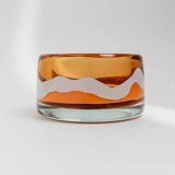 Vintage Skrdlovice Glass Bowl by Jaroslav Svoboda – Bold orange amber glass with white wave, Czech 1970s