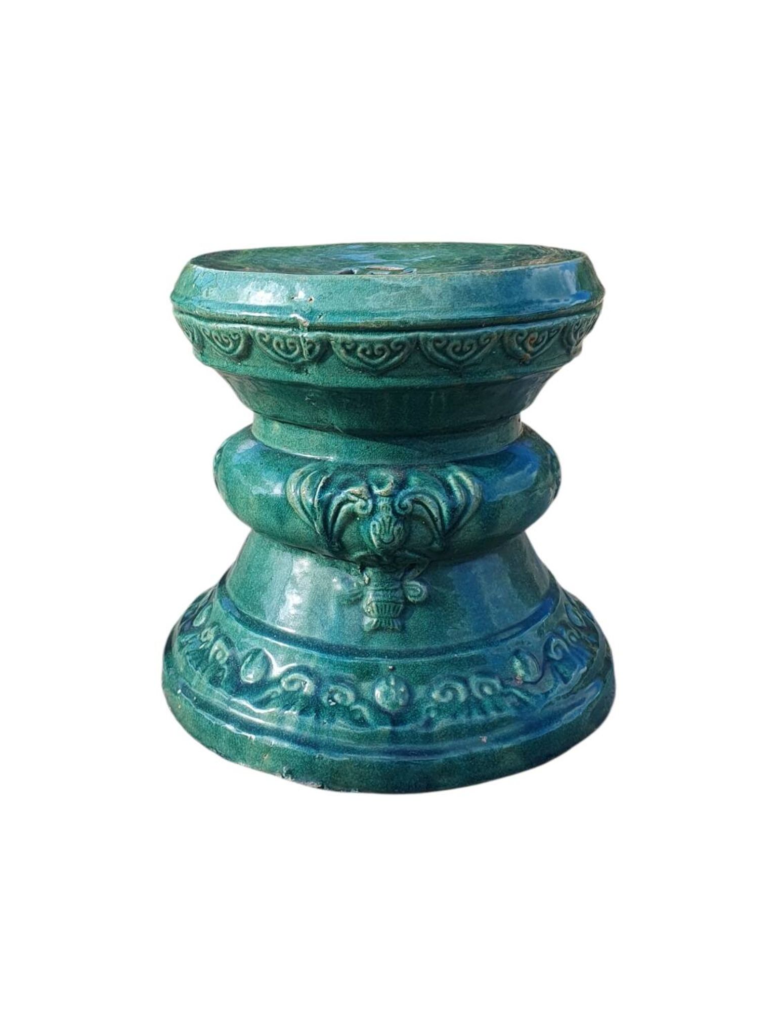 Chinese garden stool ceramic green glaze stoneware