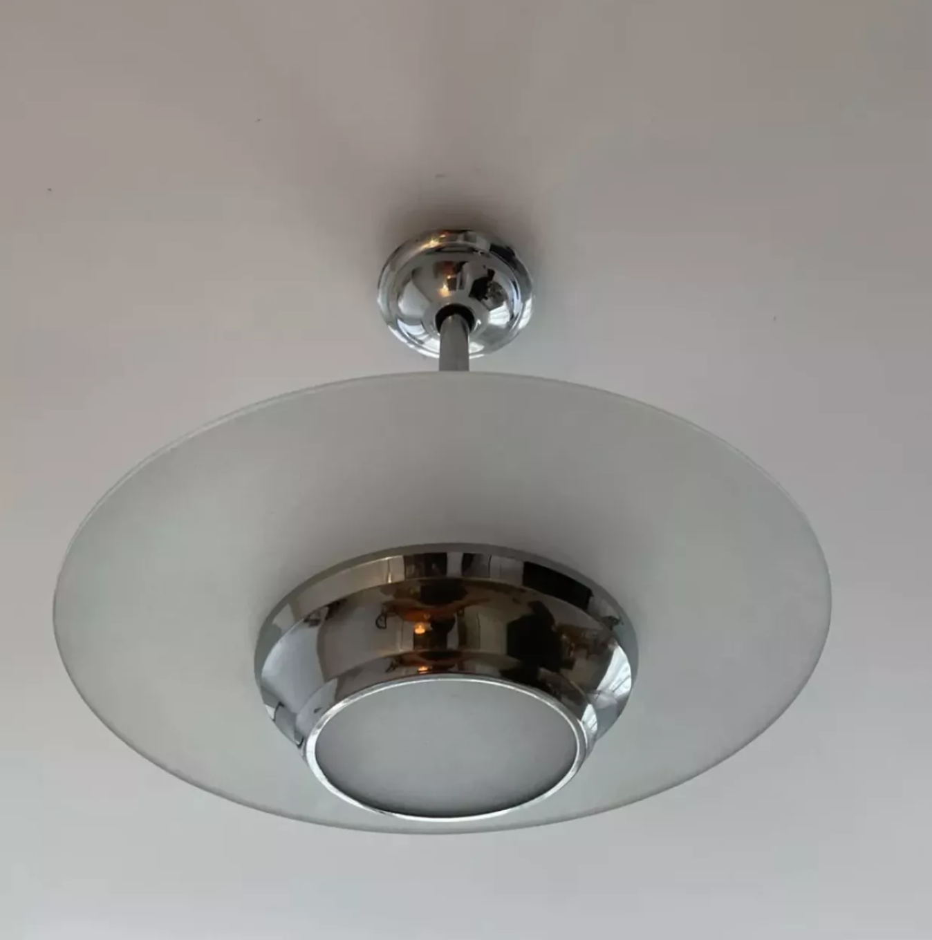 Art deco chandelier sandblasted glass and chrome France 1950