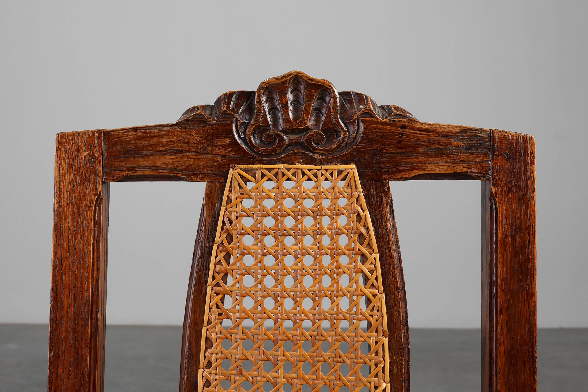 Chaise en bois et rotin française antique, vers 1900