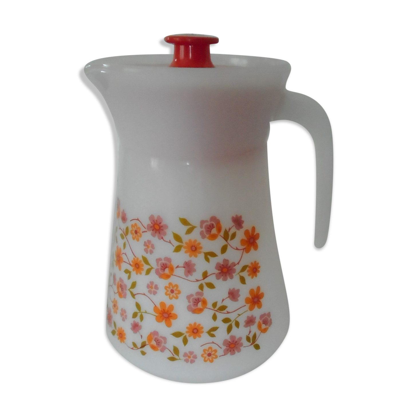 Pichet Scania verseuse carafe petities fleurs orange arcopal vintage