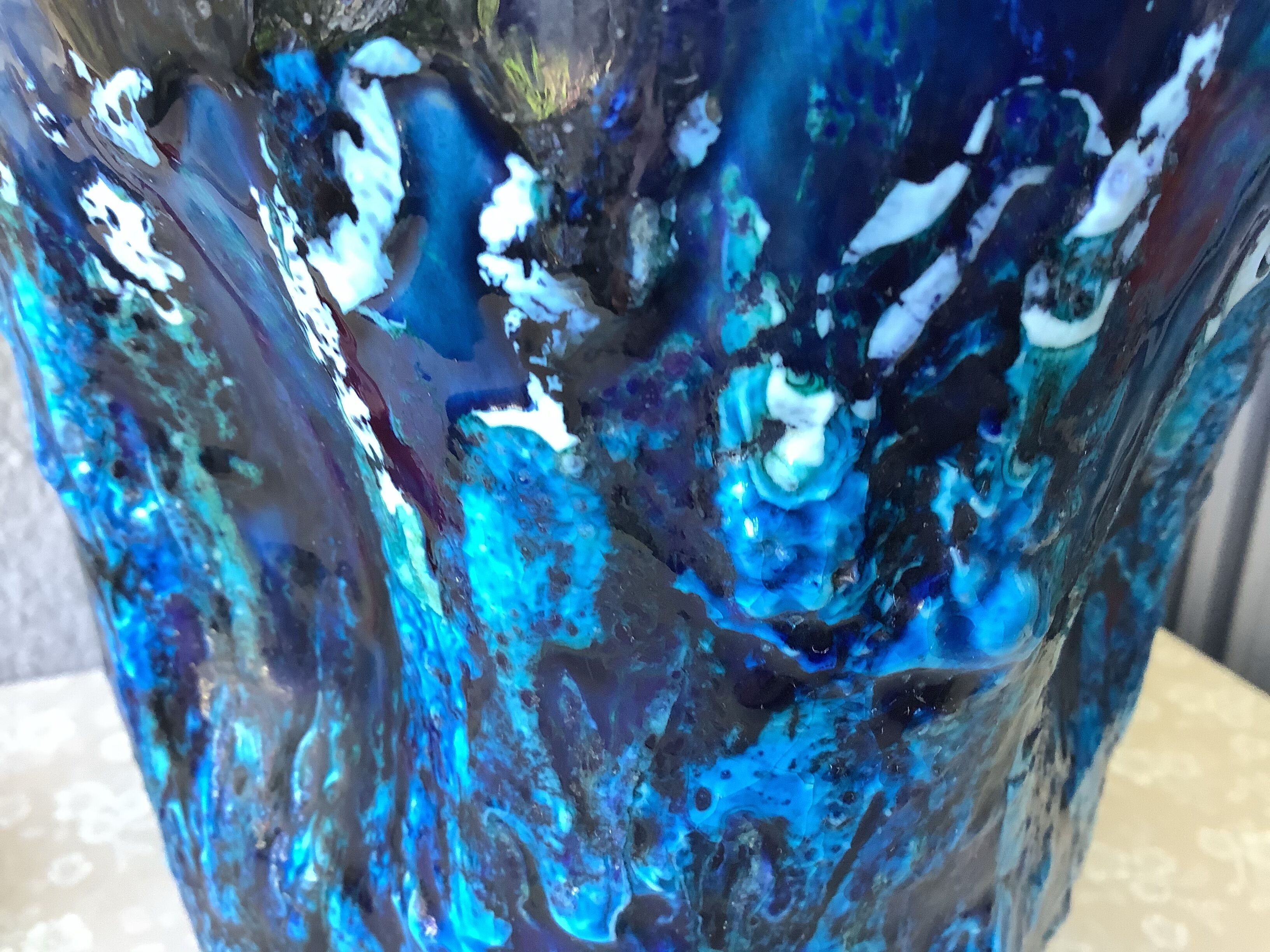 Vase fat lava Vallauris blue sea foam