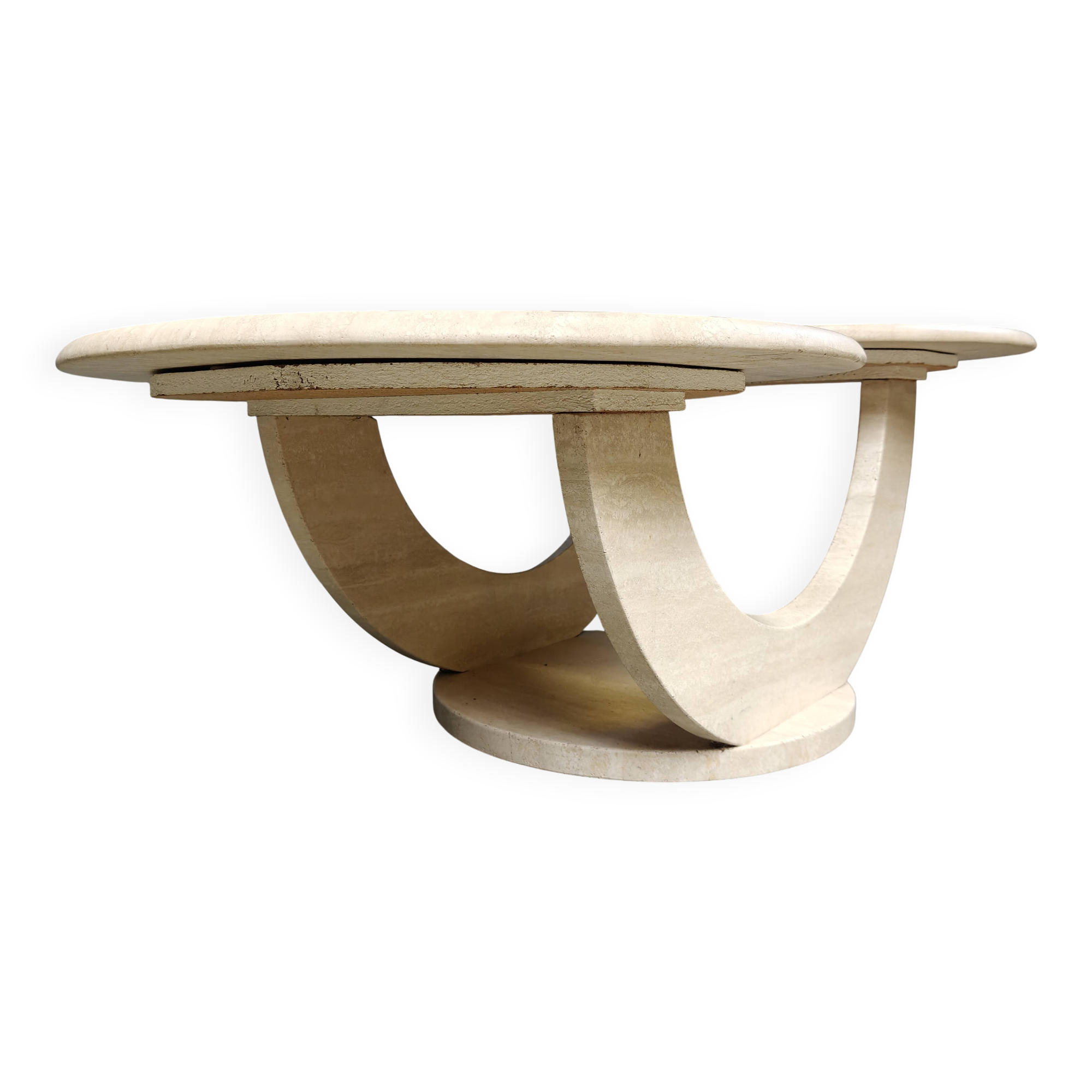 Table basse vintage à deux niveaux en travertin, années 1970