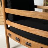 Scandinavian lounge chair COJA in wood and leather, 1960s