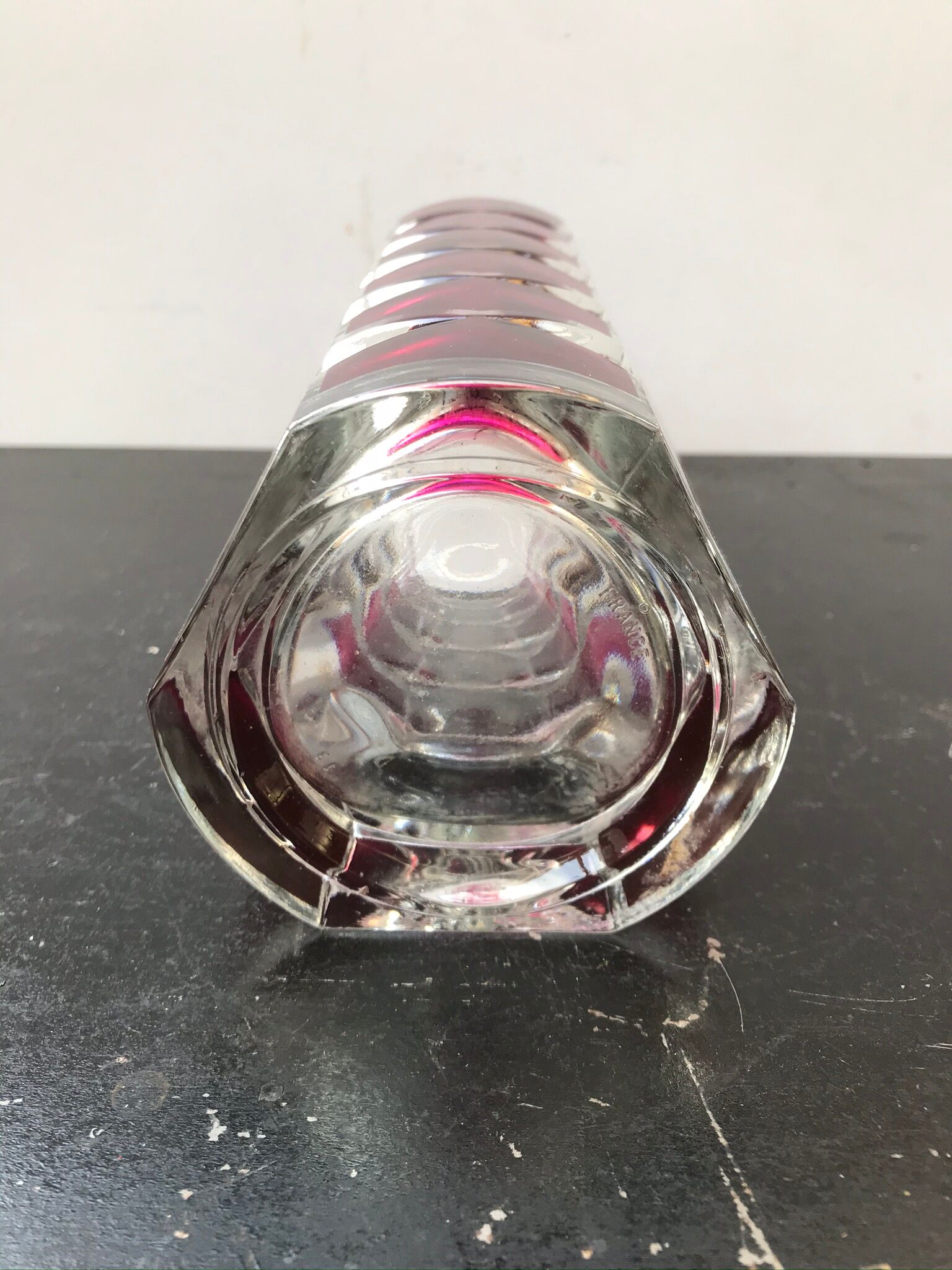 Designer transparent & red glass vase made in France vintage