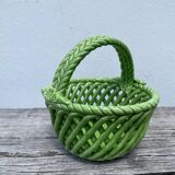 Basket dish in green woven earthenware / old ceramic
