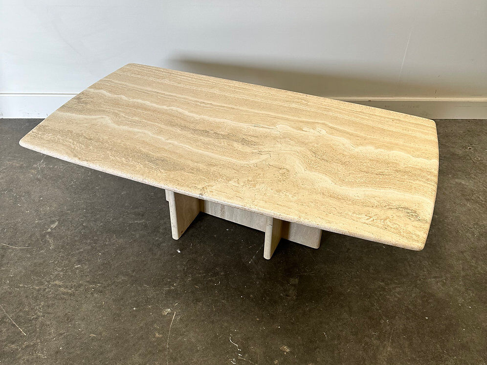 Vintage travertine marble coffee table, France 1980s