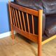Stouby brown leather & cherry wood 3 seat sofa 1970s