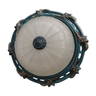 Glass and cast iron ceiling lamp
