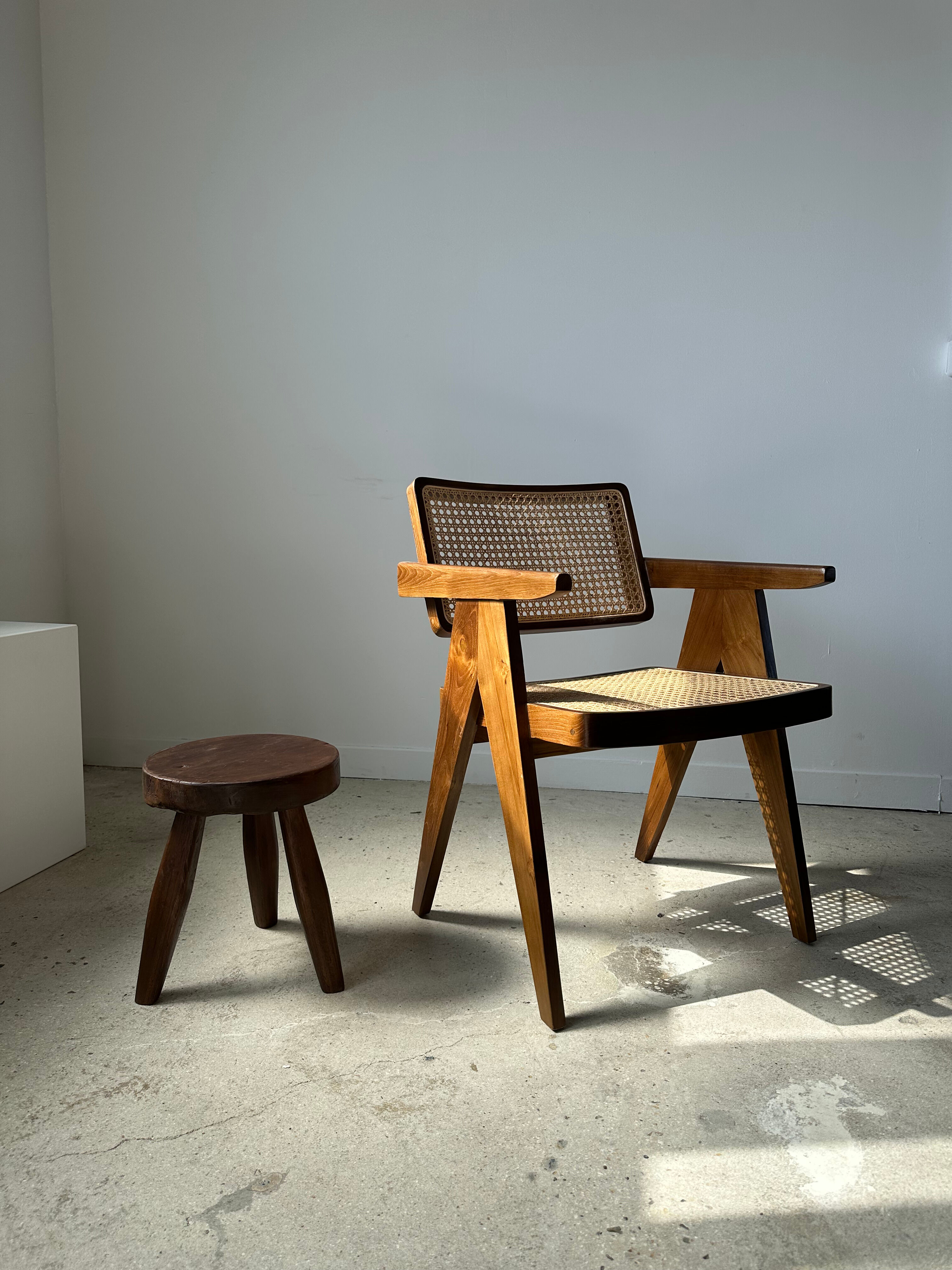 Brown solid wood stool flat circular seat