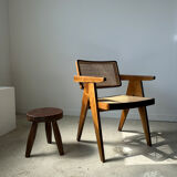 Brown solid wood stool flat circular seat