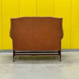English Georgian Style Tufted Leather Chesterfield Wingback Two Seater Sofa