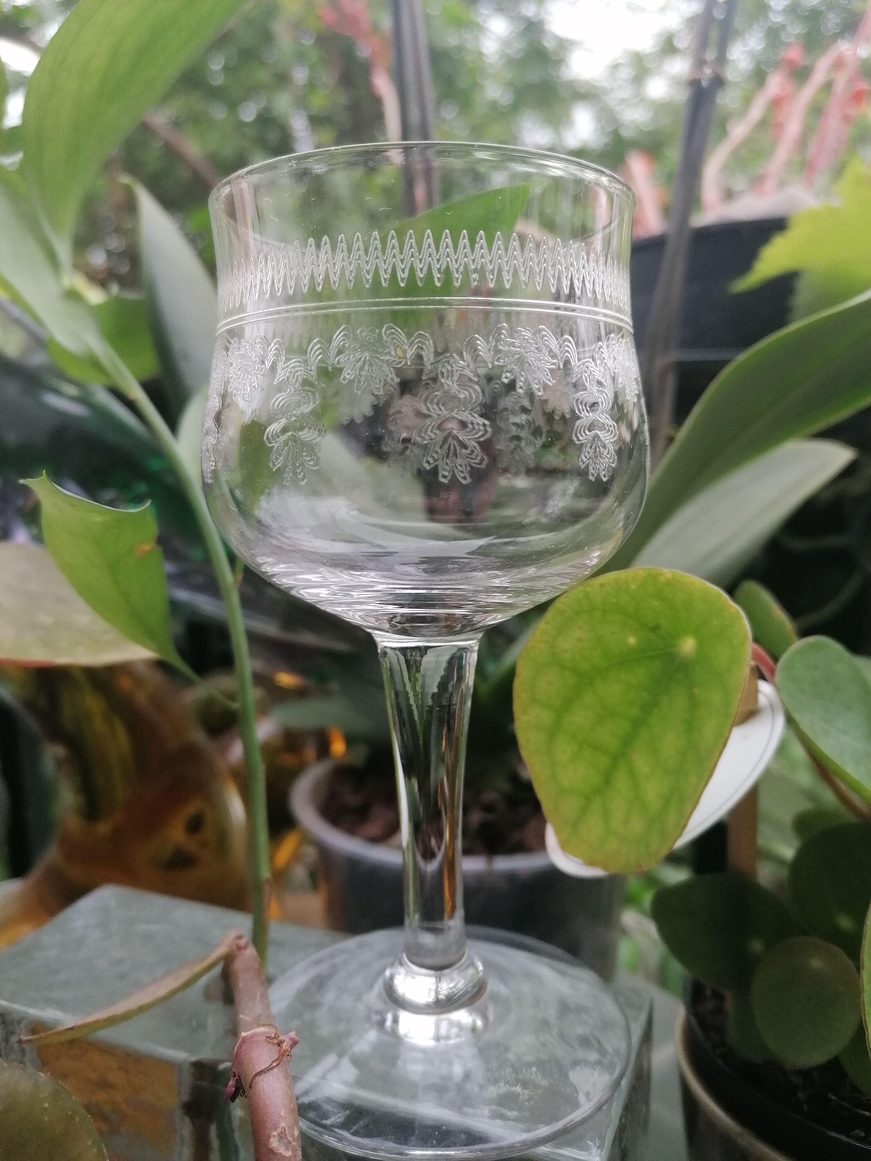 4 bohemian crystal glasses engraved