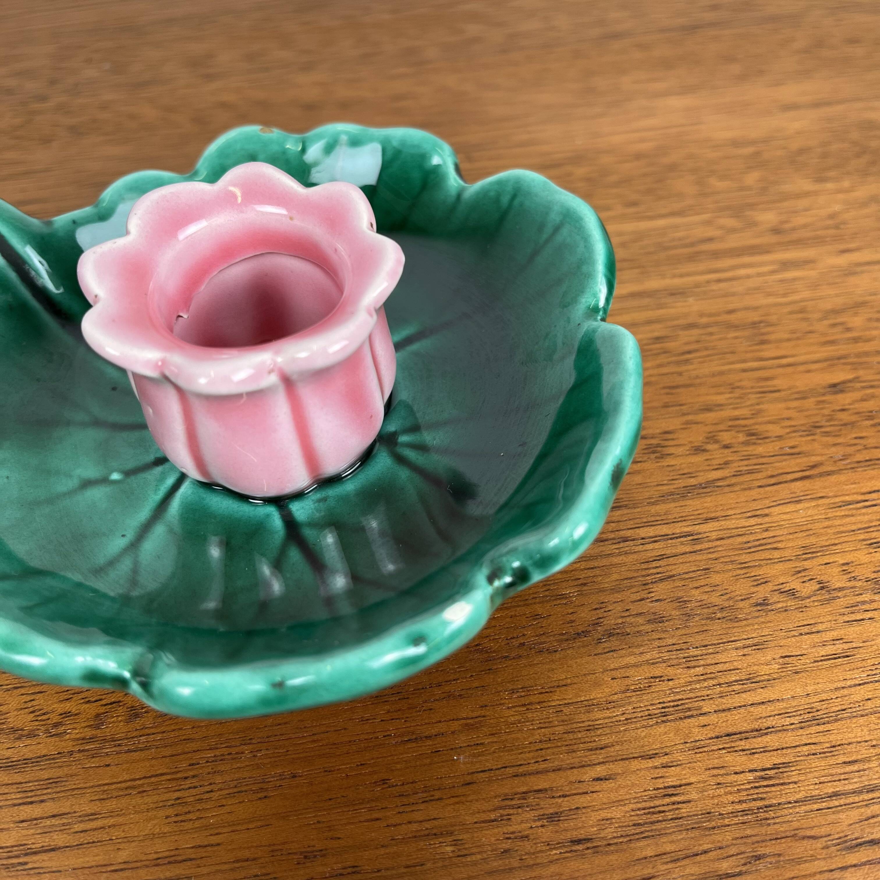 Duo of Barbotine candlesticks in Art Nouveau style or inspired by naturalism