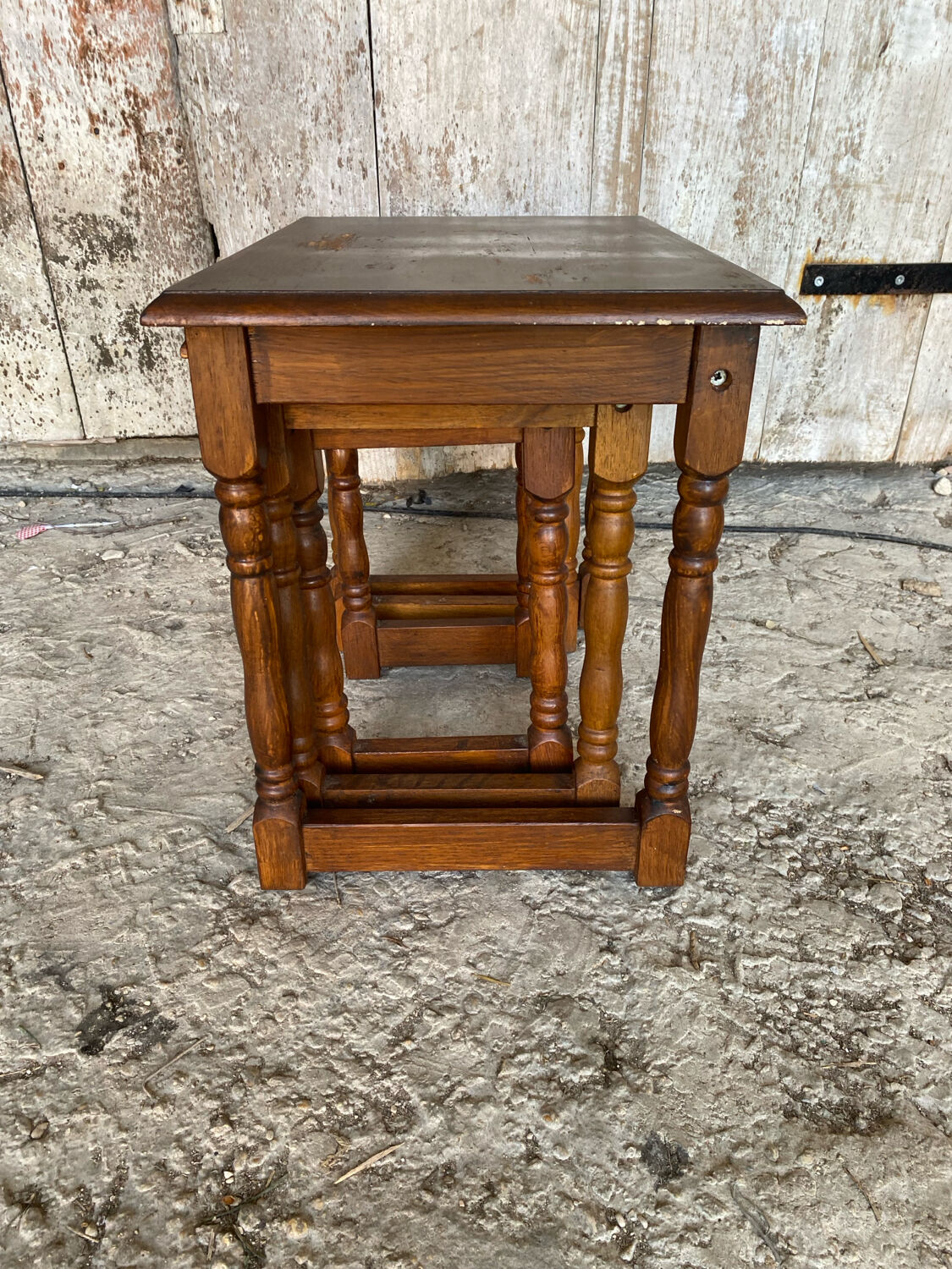 Set of 3 Vintage Turned Wood Nesting Tables