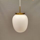 Old hanging lamp in milky white opal glass and brass top/suspension. Danish design 1930s