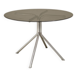 Round table in smoked glass and chrome metal from the 70s