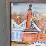 Mid-Century Modern Swedish "The Waterway" Vintage Landscape Watercolour Painting, Framed