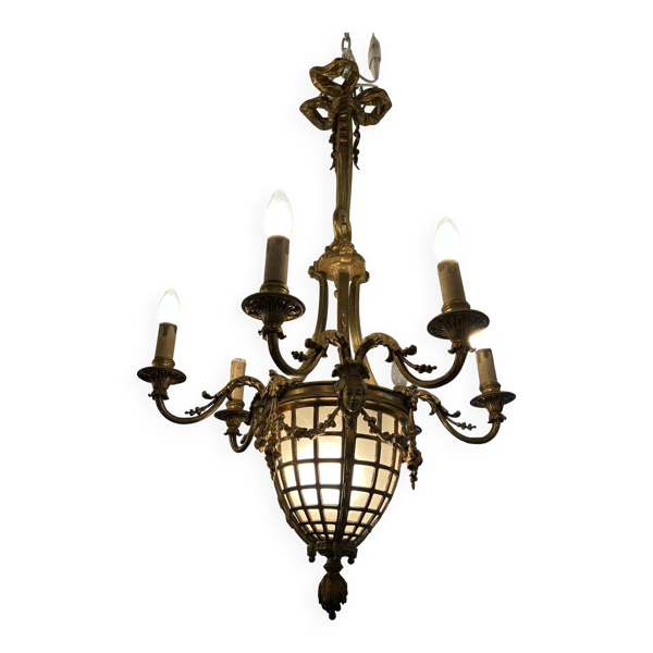 Joli lustre XIXe de style Louis XVI en bronze doré