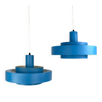 Pair of blue Equator pendants by Jo Hammerborg for Fog & Mørup, 1968