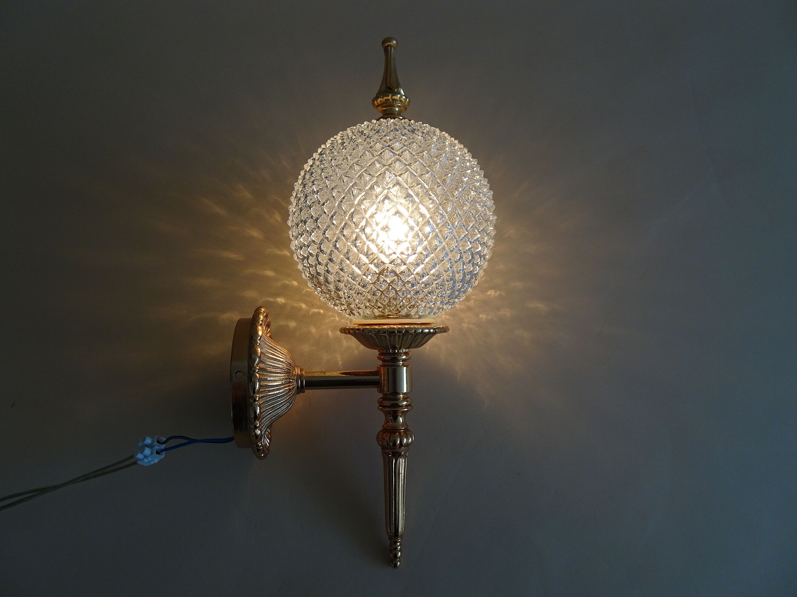 Golden mid century wall lamp by JSB Leuchten with glass ball shade