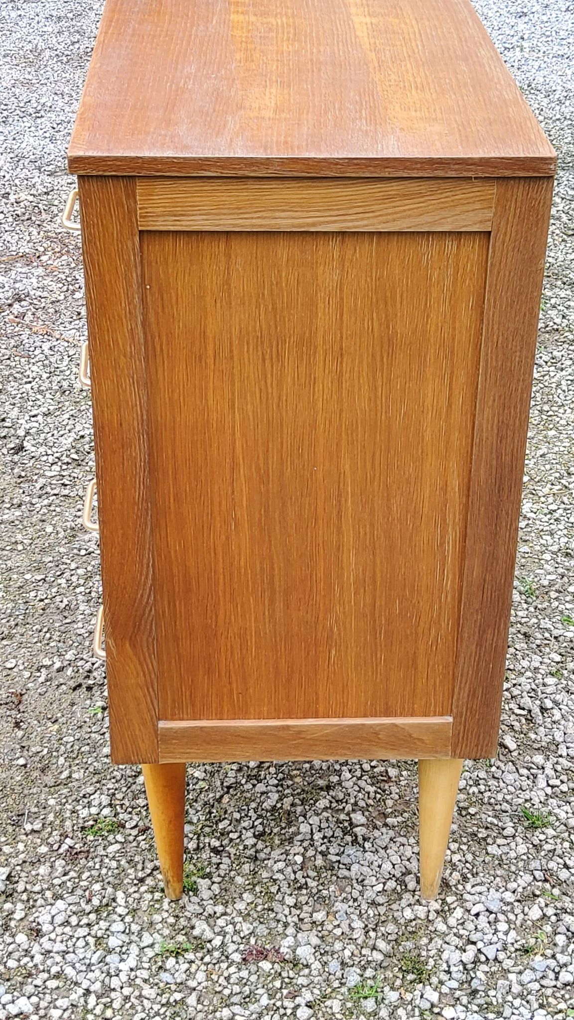 Vintage chest of drawers from the 50s in blond oak 4 drawers conical legs