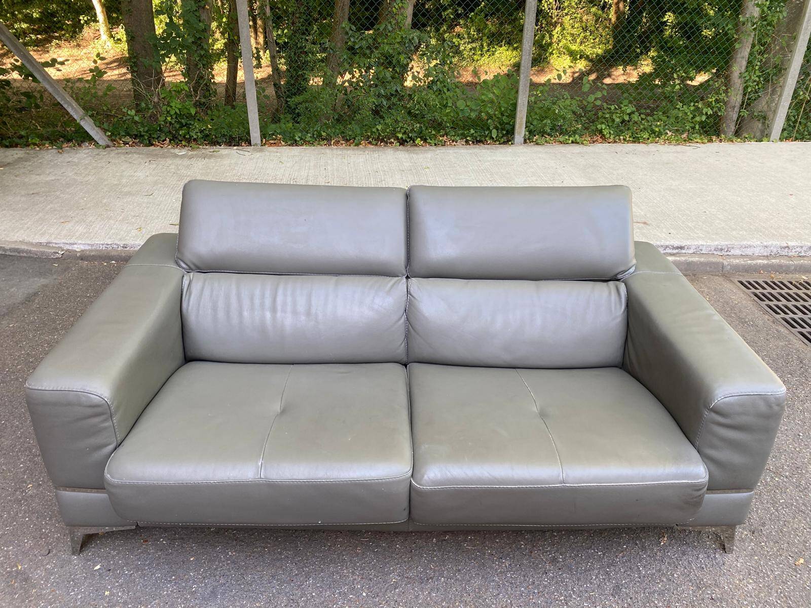 Canapé contemporain 3 places en cuir de buffle gris 200cm