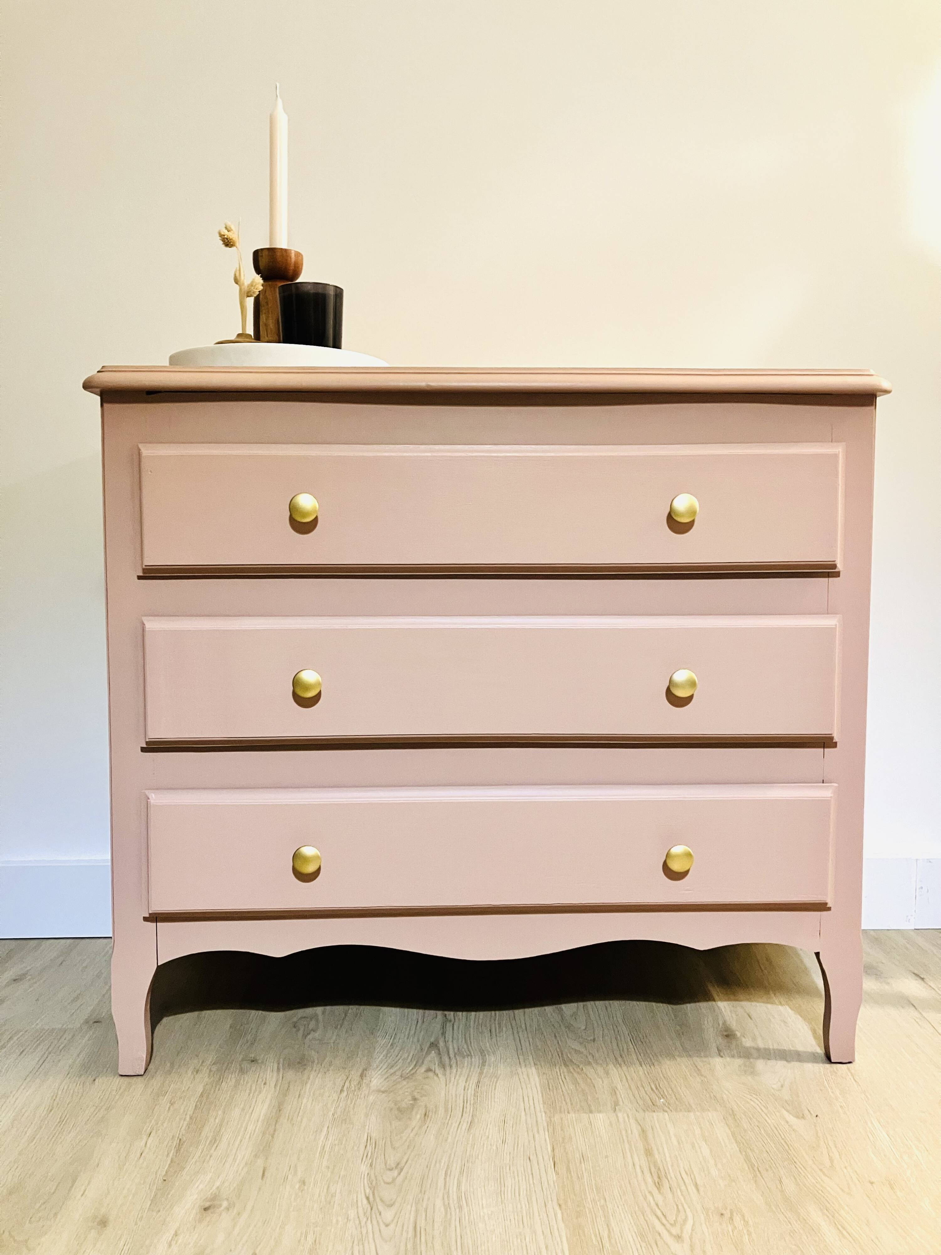 Antique pink wooden chest of drawers