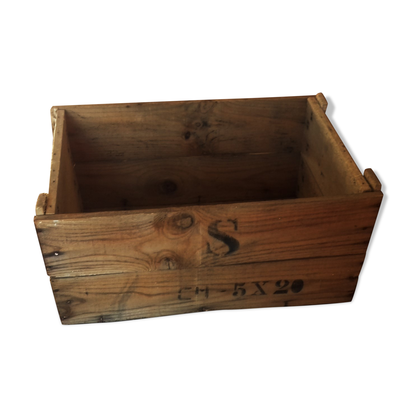 Wooden case with letters in black inck
