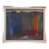 Original mid-century Swedish oil on panel – “City” by Tore Hultcrantz – vintage & framed – 74 × 62 cm (29.1" × 24.4")
