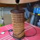 Pretty wicker and wood lamp with gray shade