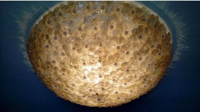 Murano gold glass ceiling light with more than 100 Barovier & Toso flowers