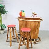 Vintage curved rattan bamboo cocktail bar Tiki bar