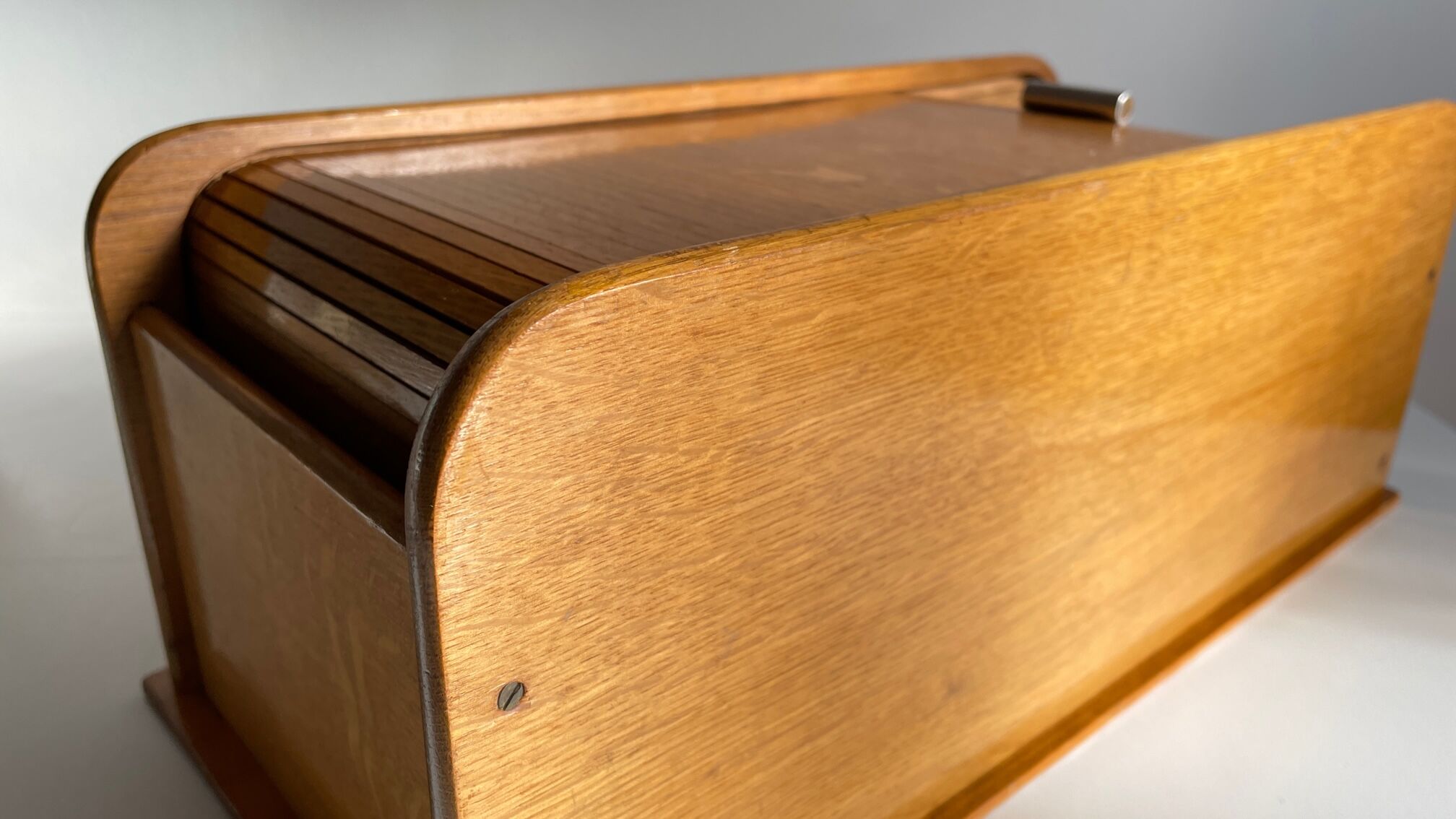 Wooden box with curtain vintage storage