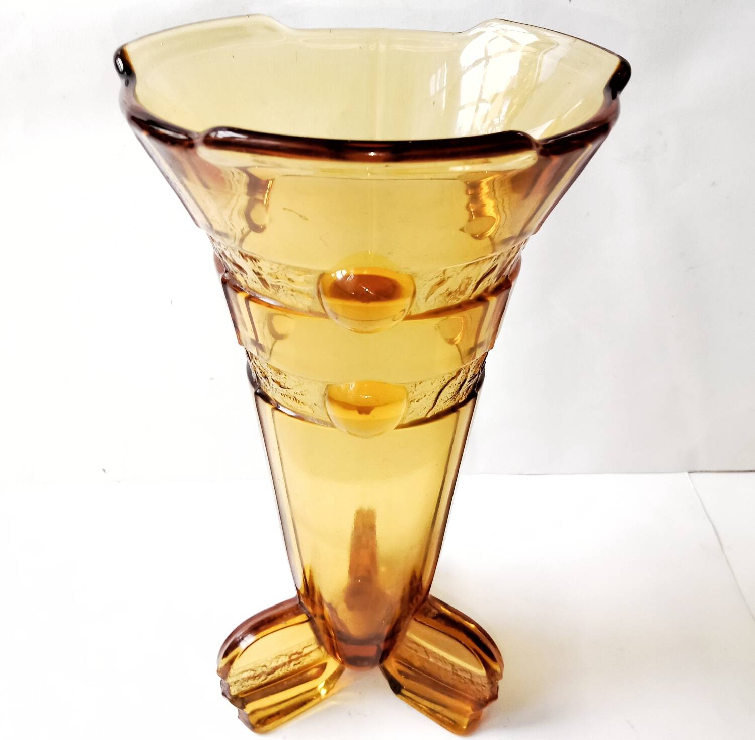 Stölzle Art Deco Amber Orange Tulip Vase 1930