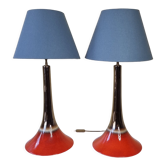 Pair of vintage lamps orange and metal foot tulip, 70s