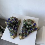 Pair of Art Nouveau bronze and Murano glass wall lights