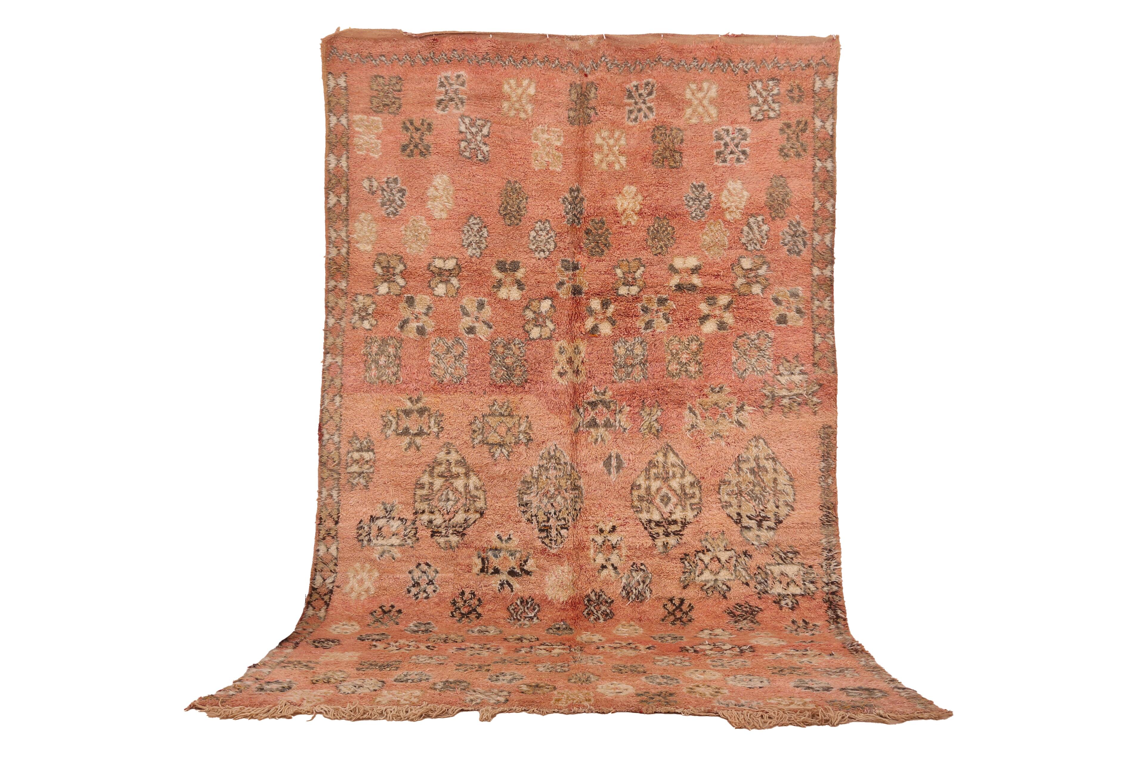 Peach Vintage Moroccan Rug 180 x 305 cm, Berber Wool Rug, Handmade Boho Rug