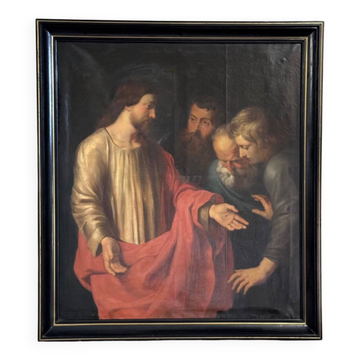 "The Incredulity of Saint Thomas" oil on canvas after the triptych by Rubens, circa 1800.