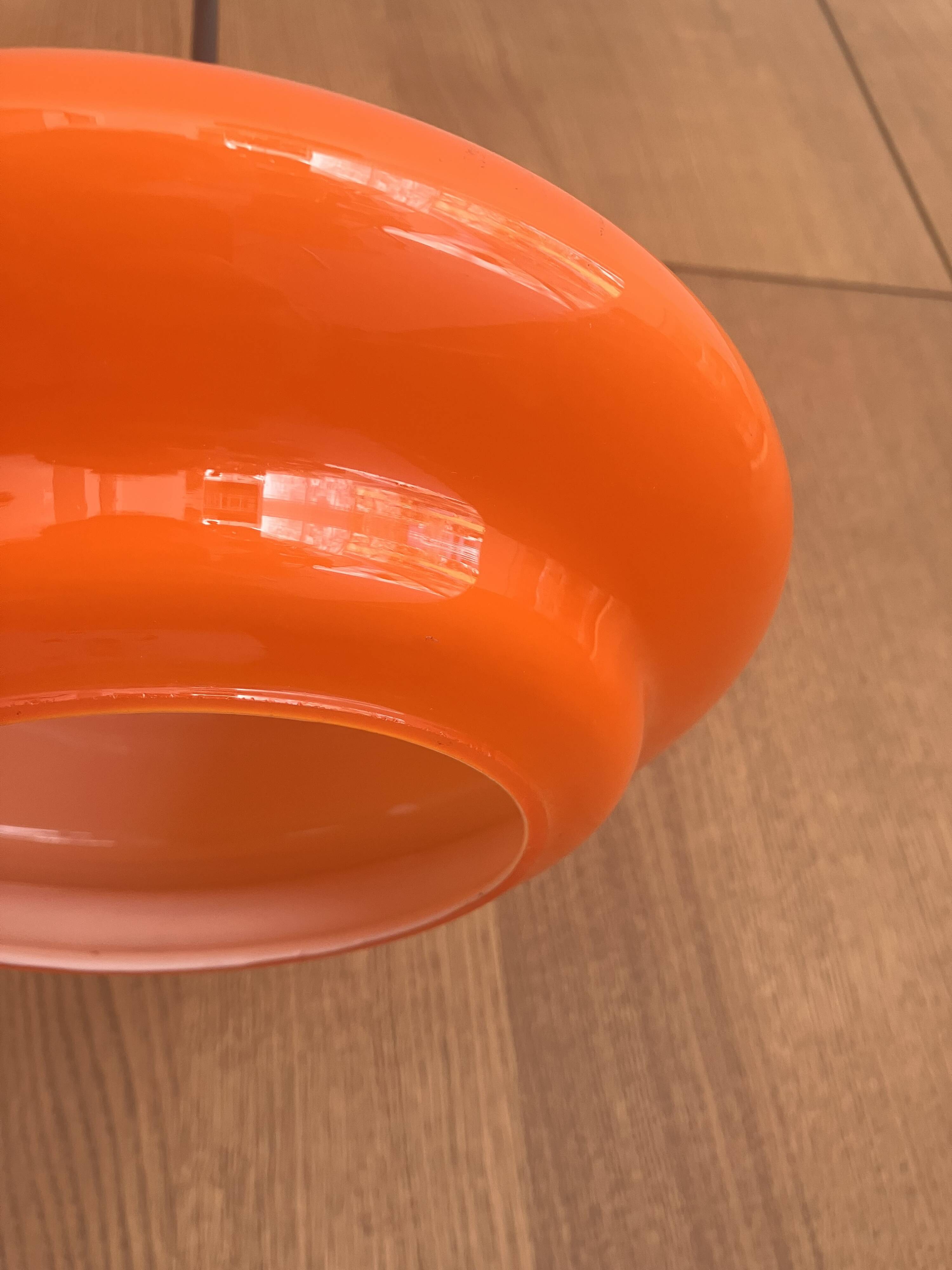 Orange opaline lamp suspension Space Age vintage 1970s