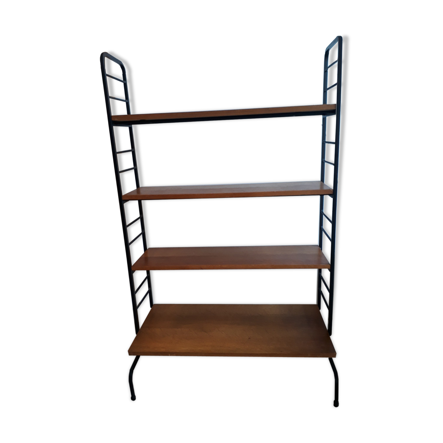 Etagère sur pieds bois clair et pieds métal années 50