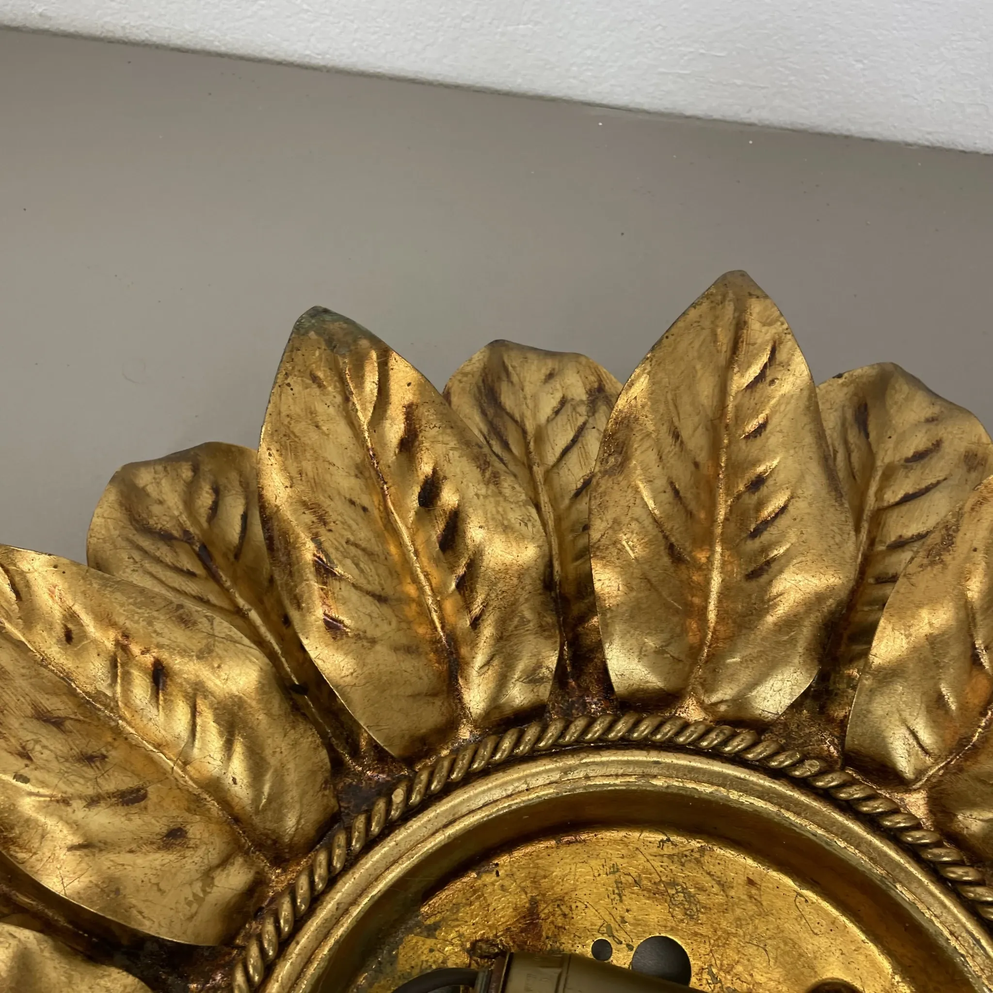 Large 55 cm golden 'florentine theatre' ceiling light by banci, florence, italy, 1970