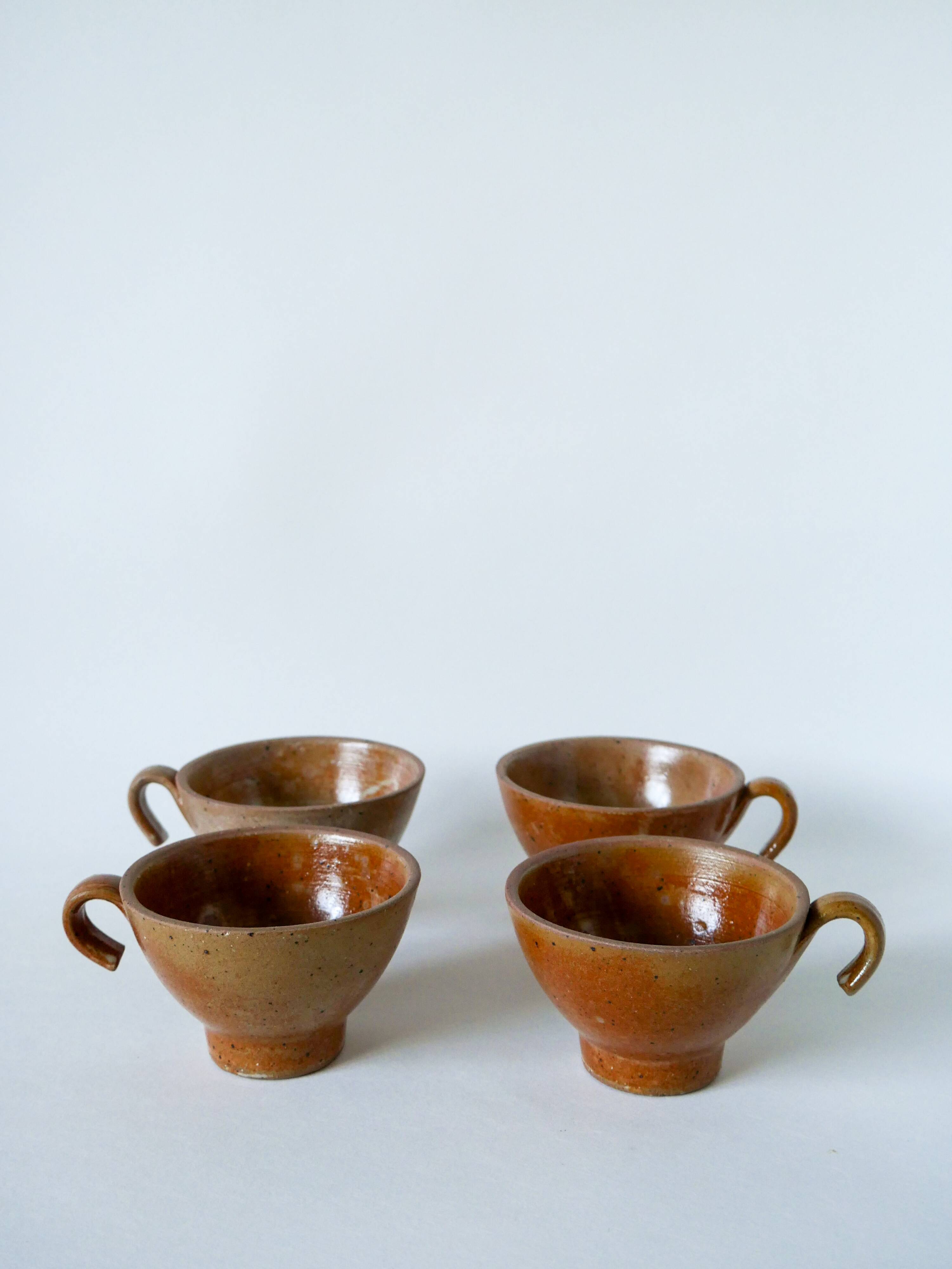 Lot de 4 tasses à café / thé en grès émaillé 1970