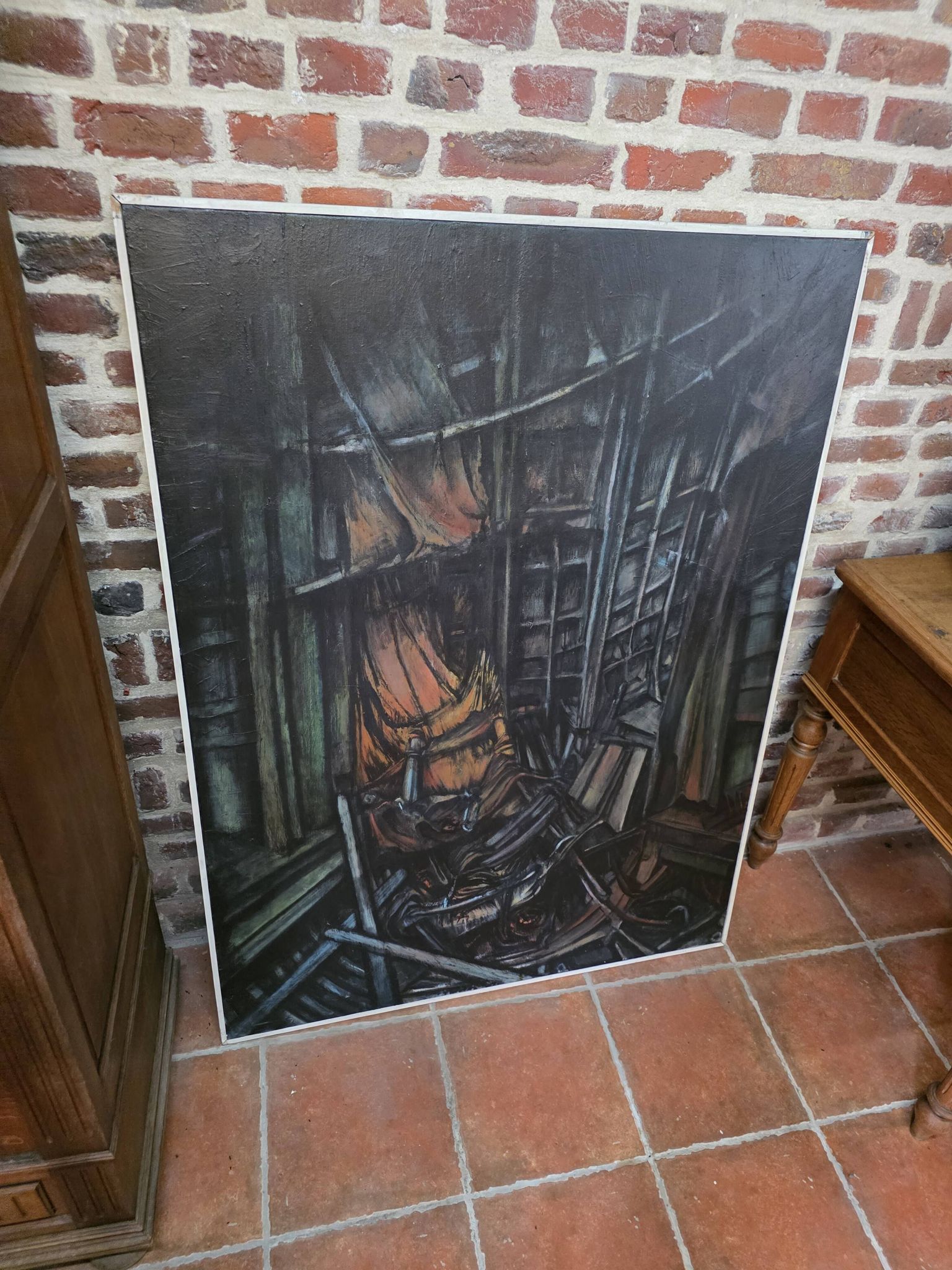 Pair of oil on canvas paintings of a boat interior from the 50s/70s