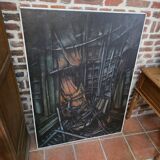 Pair of oil on canvas paintings of a boat interior from the 50s/70s