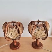 Pair of 1960s French Mid Century wooden table lamps