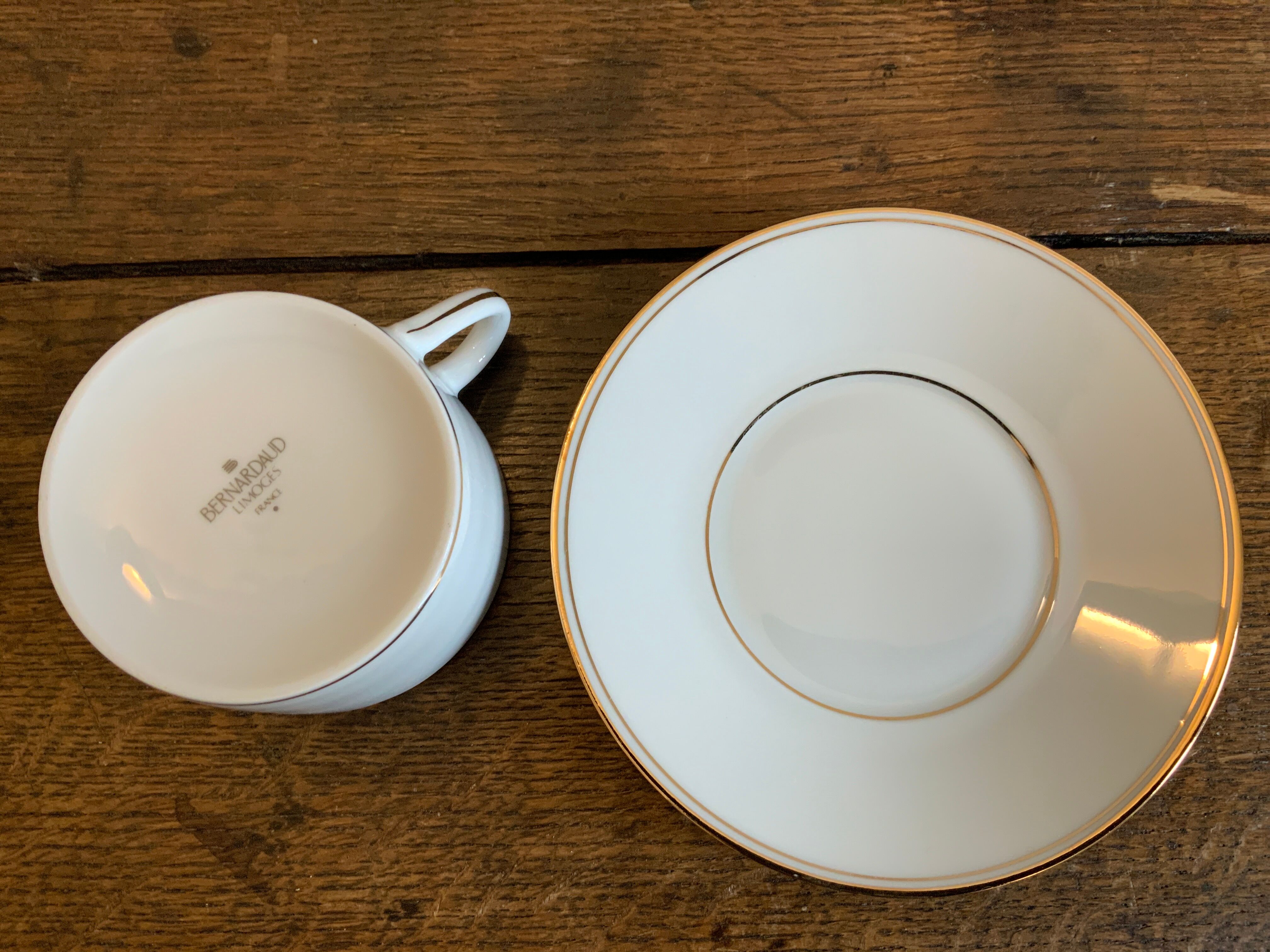 Duo of tea cups gold border Bernardaud Limoges