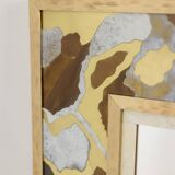 Mirror in marquetry of oxidised and patinated brass. Artist's work.