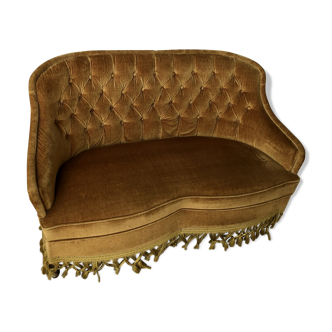 Vintage toad bench padded in gold velvet