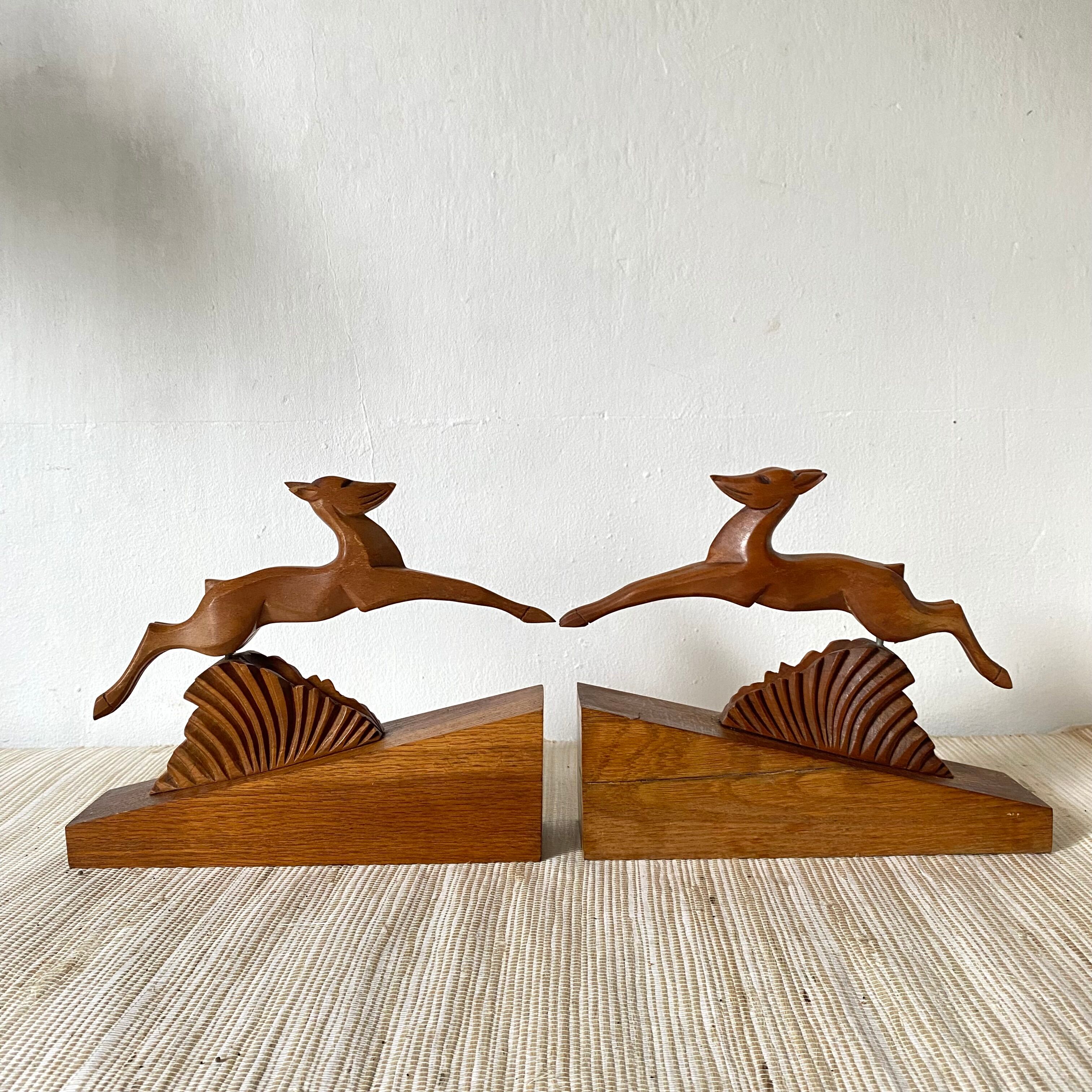 Pair of art deco doe bookends